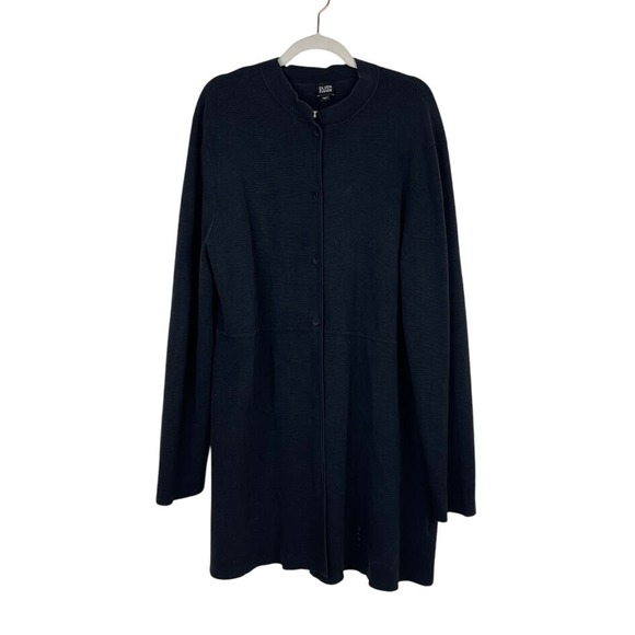 Eileen Fisher Heavy Knit Silk Button Up Cardigan Jacket Black Capsule Size Large - Picture 1 of 11